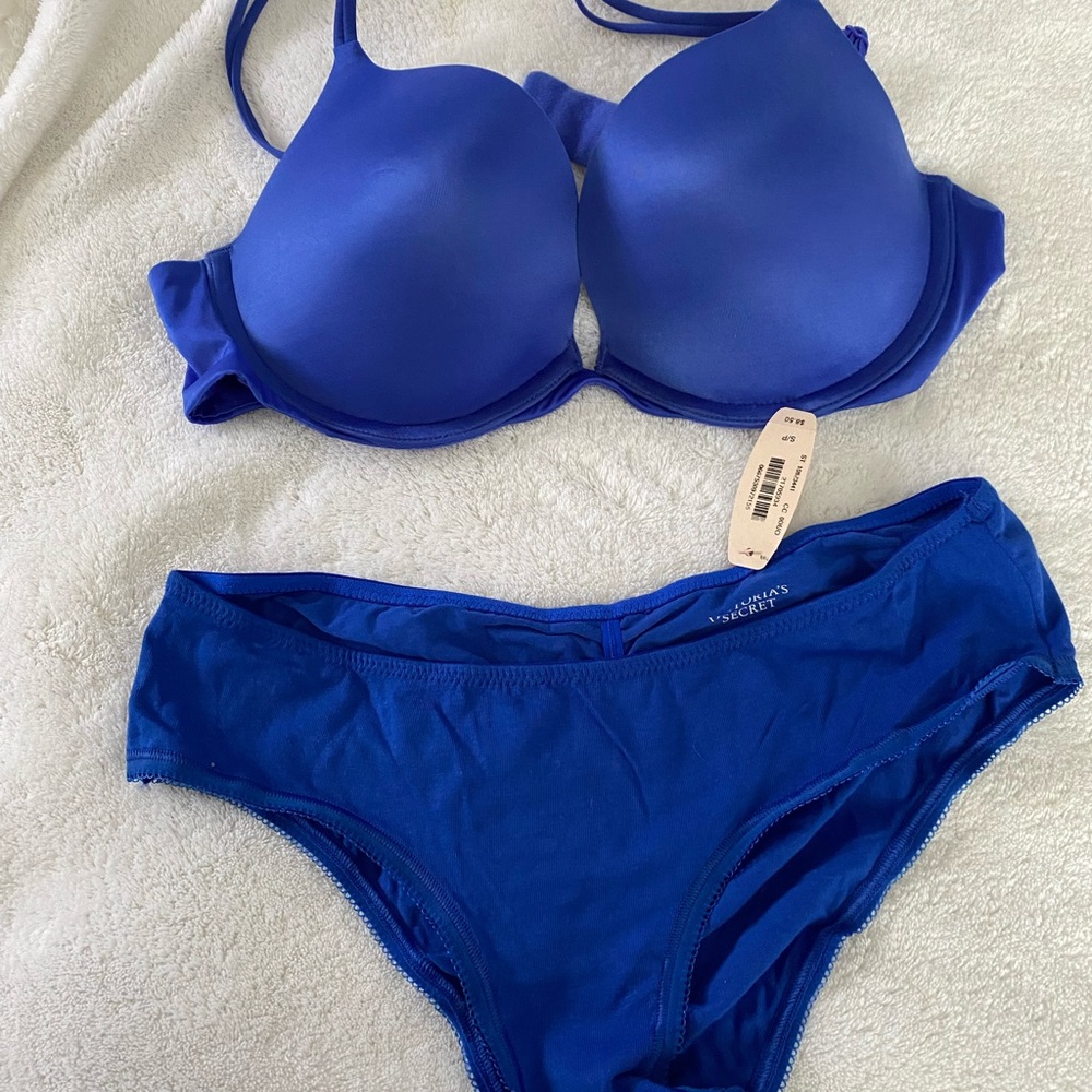 VS bra and panty sold as set.  Panties are NWT and all cotton.